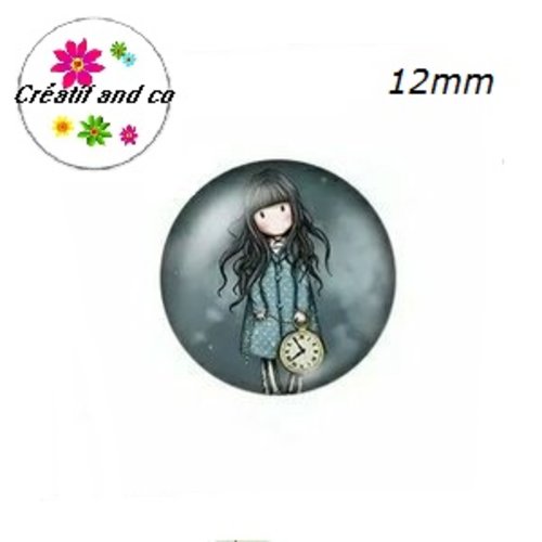 X2 cabochons gorjuss petite fille et sa pendule 12mm