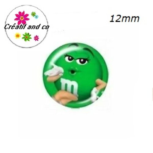 X2 cabochons m&ms vert 12mm