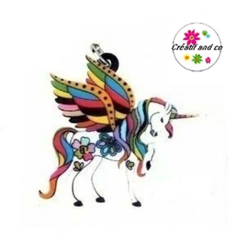 Breloque licorne colorée 34mm