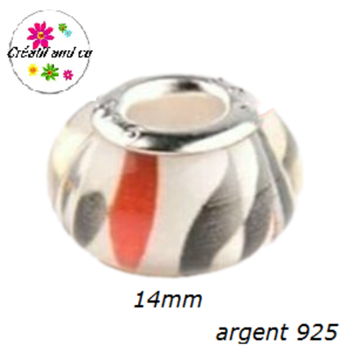 Perle colorée gros trou en acrylique et argent 925