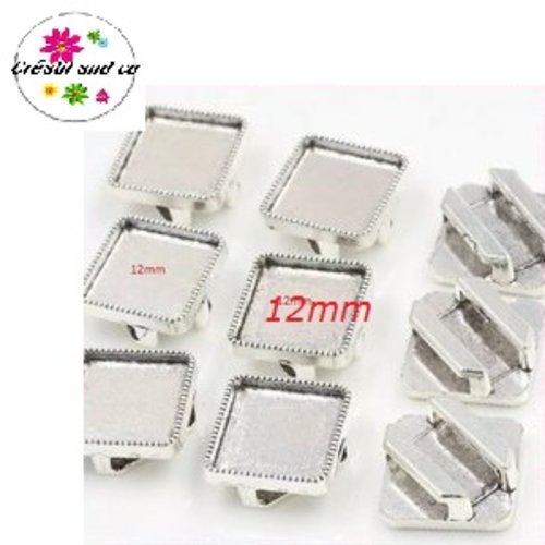 Perle passante argent vieilli pour cabochon carré 12mm