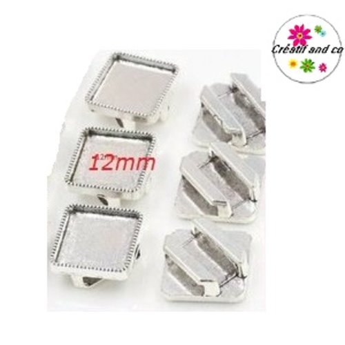 Perle passante argent vieilli pour cabochon carré 12mm