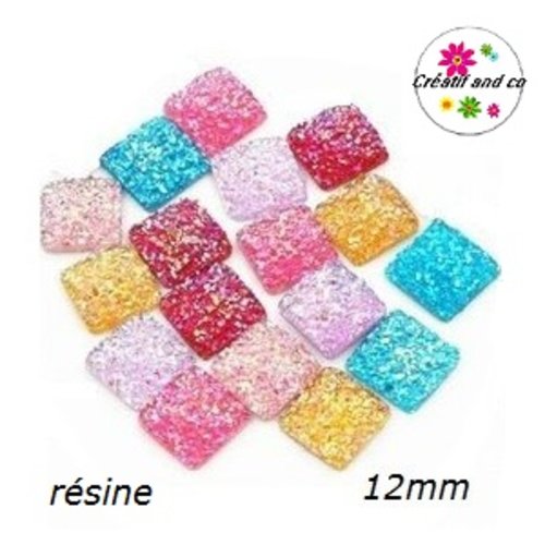 X2 cabochons carrés résine imitation druzy 12mm