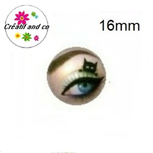 X2 cabochons oeil tête de chat noir sur paupière 16mm