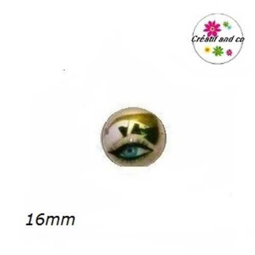 X2 cabochons oeil motif noir sur paupière 16mm