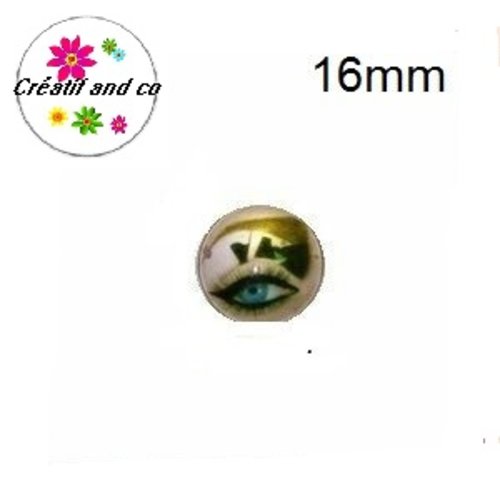 X2 cabochons oeil motif noir sur paupière 16mm
