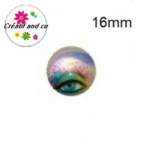 X2 cabochons oeil motif sur paupière 16mm