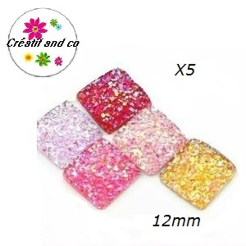 X5 cabochons carrés résine imitation druzy mix couleur 12mm
