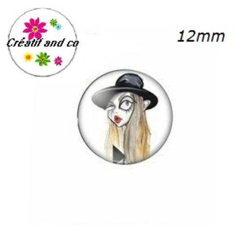 X2 cabochons femme caricature 12mm
