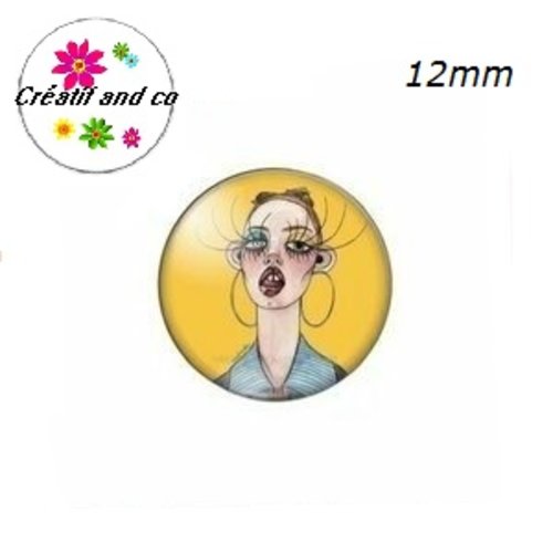 X2 cabochons femme caricature 12mm