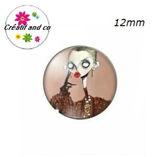 X2 cabochons femme caricature 12mm