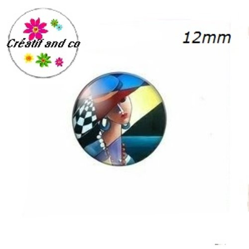 X2 cabochons visage femme abstrait 12mm