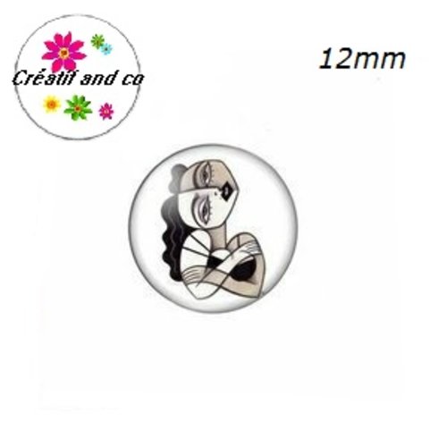 X2 cabochons visage femme abstrait noir et blanc 12mm