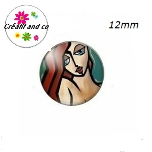 X2 cabochons visage femme abstrait 12mm