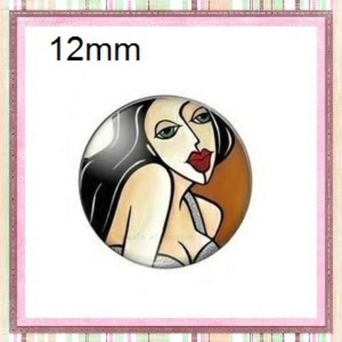 X2 cabochons visage femme abstrait 12mm