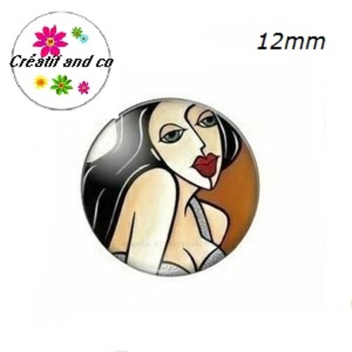 X2 cabochons visage femme abstrait 12mm