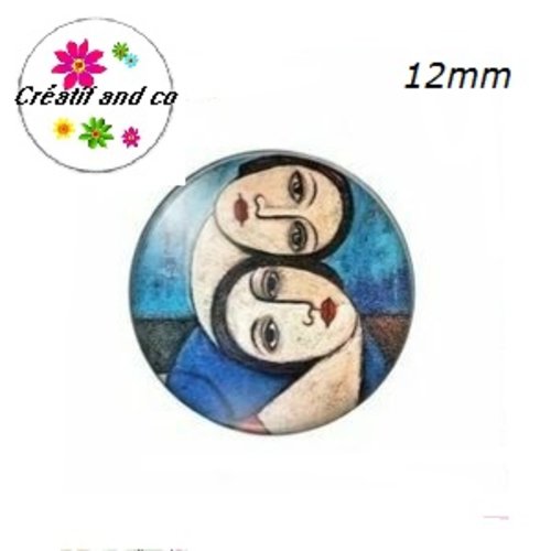 X2 cabochons visage femme abstrait 12mm