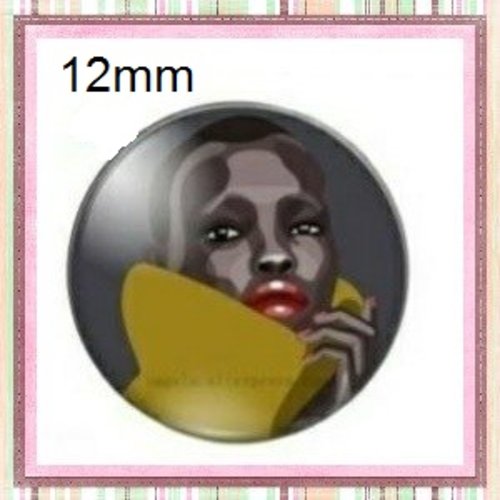 X2 cabochons visage femme africaine 12mm