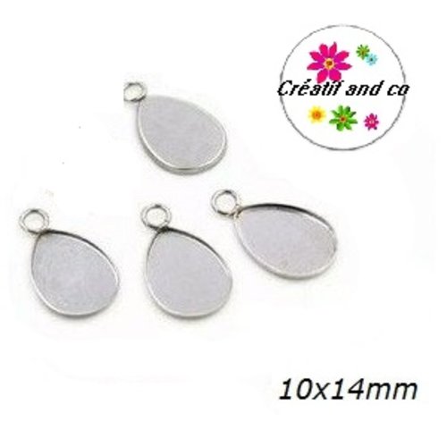 X2 pendentifs goutte acier inoxydable 10x14mm