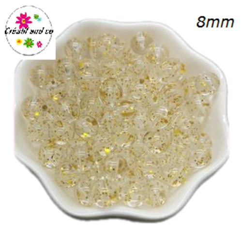 X10 perles rondes acryliques transparentes paillette or 8mm
