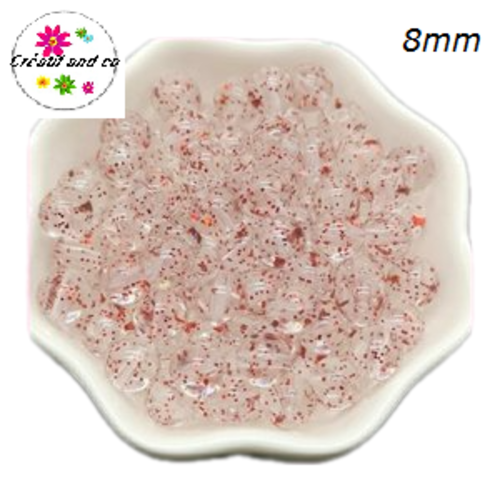 X10 perles rondes acryliques transparentes paillette rouge 8mm