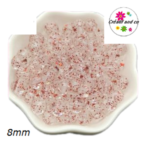X10 perles rondes acryliques transparentes paillette rouge 8mm
