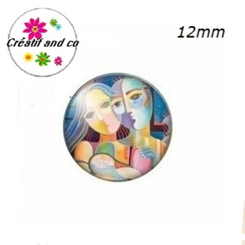 X2 cabochons visage femme abstrait peinture 12mm