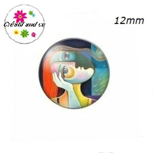 X2 cabochons visage femme abstrait peinture 12mm