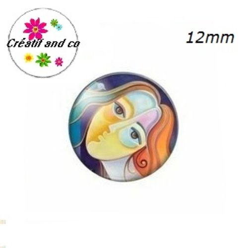 X2 cabochons visage femme abstrait peinture 12mm