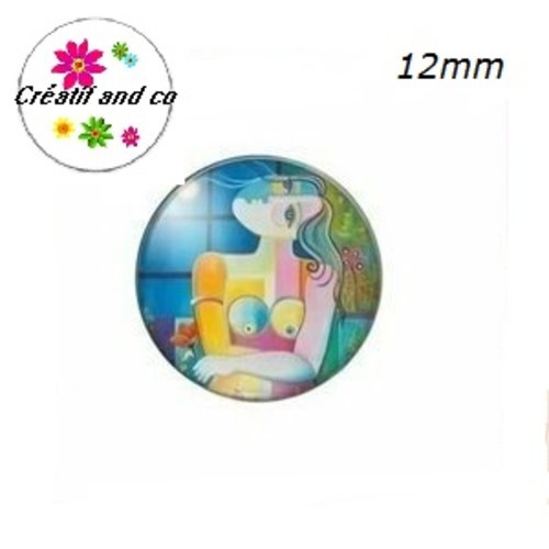 X2 cabochons visage femme abstrait peinture 12mm