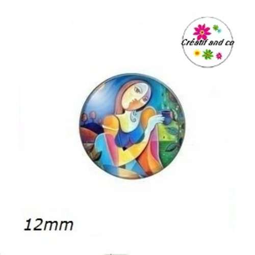 X2 cabochons visage femme abstrait peinture 12mm