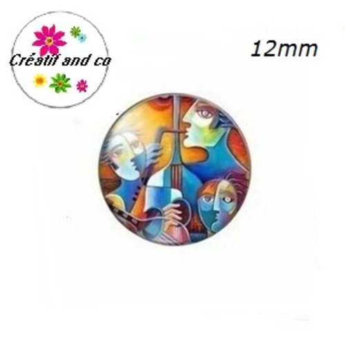 X2 cabochons visage femme abstrait peinture 12mm