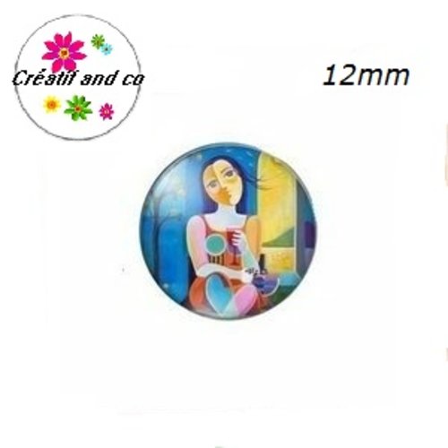 X2 cabochons visage femme abstrait peinture 12mm