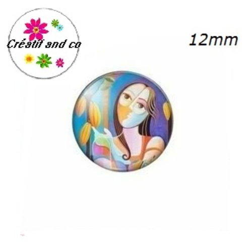 X2 cabochons visage femme abstrait peinture 12mm