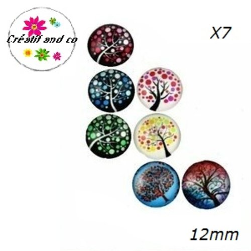 X7 cabochons arbre de vie mixtes 12mm