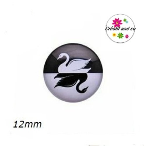 X2 cabochons duo de cygne blanc et cygne noir 12mm