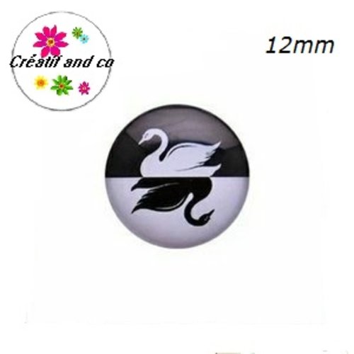 X2 cabochons duo de cygne noir et blanc 12mm