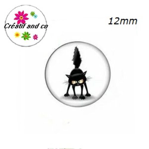 X2 cabochons chat noir 12mm