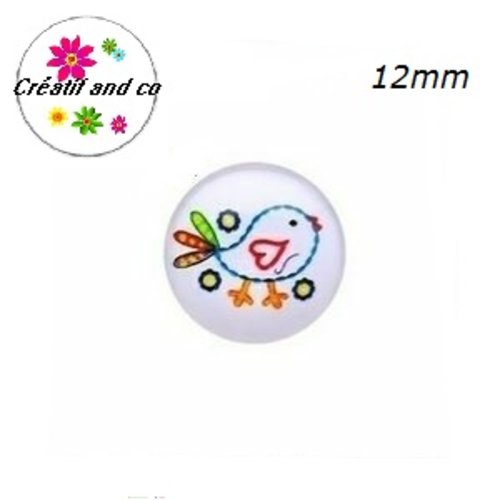 X2 cabochons oiseau 12mm