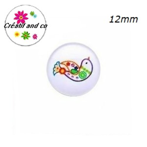 X2 cabochons oiseau 12mm