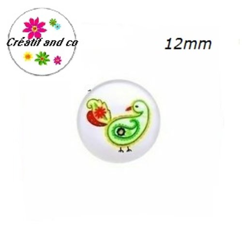X2 cabochons oiseau 12mm