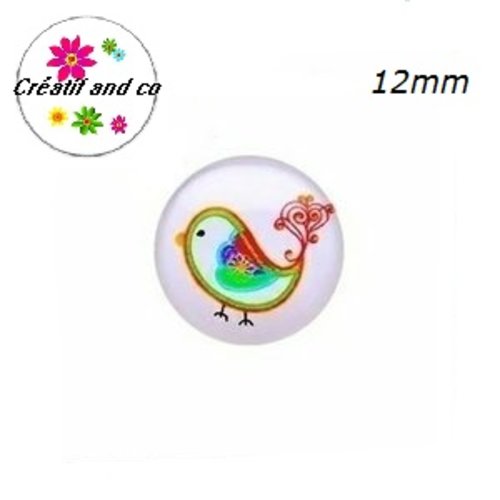 X2 cabochons oiseau 12mm