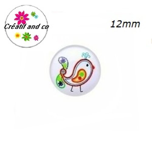 X2 cabochons oiseau 12mm