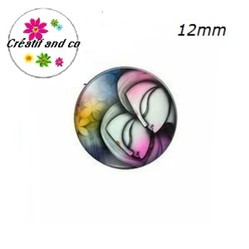 X2 cabochons portrait artiste indien peinture 12mm