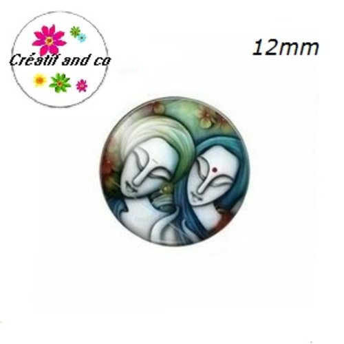 X2 cabochons portrait artiste indien peinture 12mm
