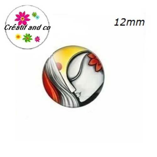 X2 cabochons portrait artiste indien peinture 12mm