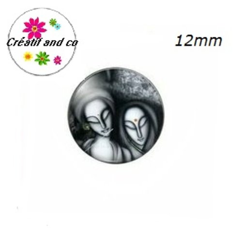 X2 cabochons portrait artiste indien peinture 12mm