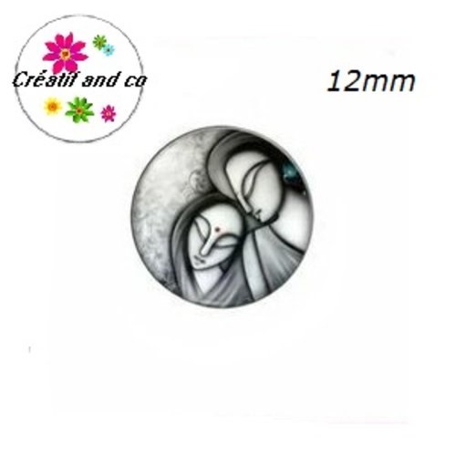 X2 cabochons portrait artiste indien peinture 12mm