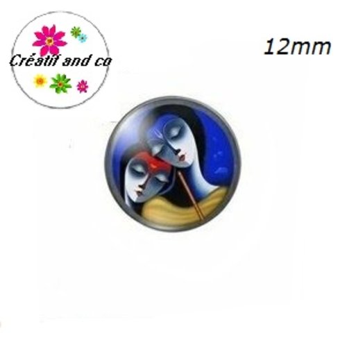 X2 cabochons portrait artiste indien peinture 12mm