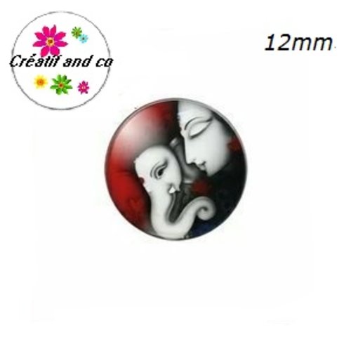 X2 cabochons portrait artiste indien peinture 12mm